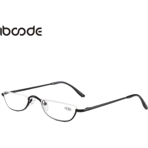 Iboode Small Half Frame Metal Reading Glasses Men Women Portable Reading Eyeglasses Fashion Ultralight Presbyopia Eyewear Unisex