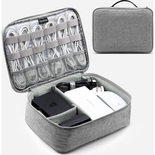 Large Size Single Deck Box Travel Bag Organizer Type Polyester Fabric Electronic Organizer for Data Cable for iPad air