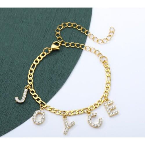 Personalized Custom Name Bracelet For Women Jewelry Gold Color Stainless Steel Zircon Letter Bracelet Adjustable Chain Bracelets
