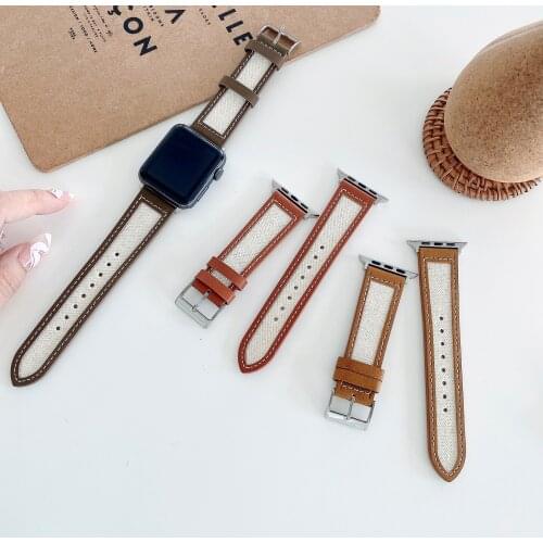 Strap for Apple watch band 44mm 40mm iWatch 42mm 38mm Genuine Leather+nylon belt bracelet apple watch series 6 5 4 3 2 1Se