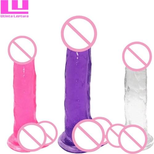 Utinta Leptura Crystal Jelly Dildo Realistic Sex Toys for Women, Male Artificial penis Suction Cup Strap on Dick 5 Colors 3 Size
