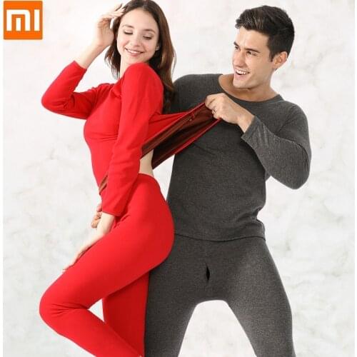 Xiaomi Slim round neck super soft primer Coffee wool Thick thermal underwear Women men Winter plus velvet thickening