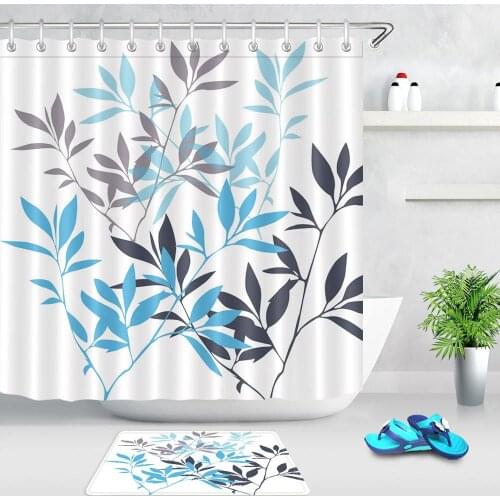 Leaves Shower Curtains Simple Plant Leaf Fabric Bath Curtain Mildew Proof Waterproof Polyester For Bathroom with 12pcs Hooks
