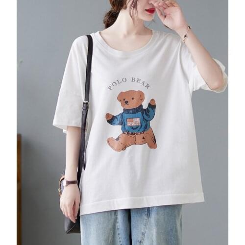 Japan Style Print Lettter Sweet Girls Chic Cartoon T Shirts Loose Tops 2021 New Cotton Loose Women Casual Summer T Shirt Tees