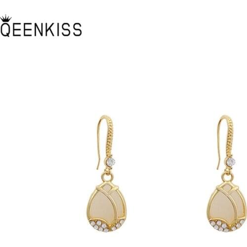 QEENKISS EG795 Fine Jewelry Wholesale Woman Birthday Wedding Gift Water Drop AAA Zircon 925 Sterling Silver Needle Stud Earrings