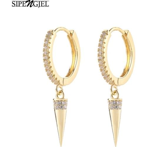 SIPENGJEL Fashion Ear Buckle Small Hoop Earrings Punk Gold Silver Color Geometric Spike Drop Earrings For Women Jewelry 2021