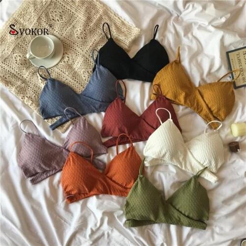 SVOKOR Vintage Bralette Women Solid Color Push Up Lingerie Backless Seamless Wireless Underwear