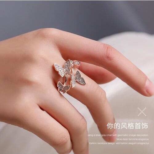 Hot Sale Lady Crystal Open Ring Adjustable Butterfly Rings Light luxury Vintage Finger Circlet Party Ornament