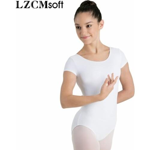 LZCMsoft Adult Short Sleeve Ballet Dance Gymnastics Leotards Women Black Nylon Spandex Performance Bodysuit Underwear Costumes