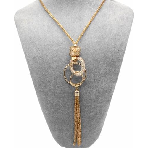 Women Necklace Tassels Weave Circle Metal Wire Chokers Crystal Pendants Necklaces Statement Jewelry 2019 Collar Collier Femme