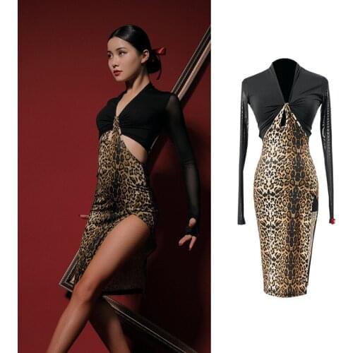 Latin Dance Sexy Practice Clothes For Women Adult Long Sleeve V-Neck Clothing Rumba Tango Samba Dance Performance Dress VO1450