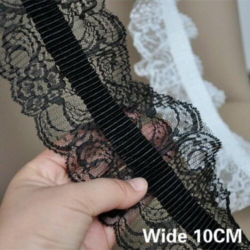 10CM Wide White Black Luxury Tulle Elastic Lace Fabric Embroideried Collar Ribbon Headwear Toy Dolls Clothing DIY Sewing Decor