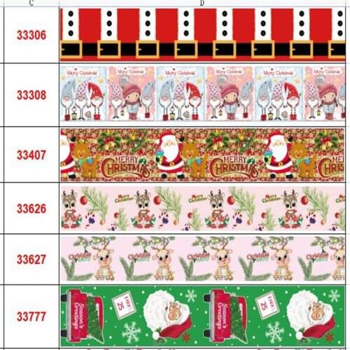 16mm-75mm Christmas Ribbon Printed Grosgrain Ribbon /Elastic Ban for Gift Wrapping Wedding Decoration Hair Bows DIY 50yards/lot