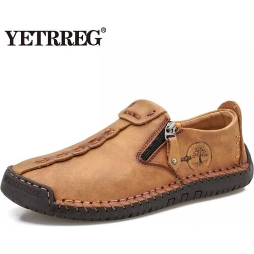 2021 New Mens Casual Shoes Fashion Comfortable Mens Shoes High Quality Leather Men Driving Shoes Handmade Flat Shoes Size 48