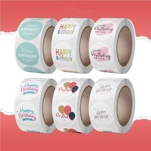 500pcs Round Happy Birthday Stickers Festival Paper Adhesive Labels Baby Shower Party Decorative Stickers Envelope Seal Stickers