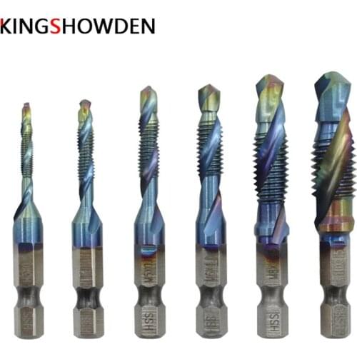 6PCS 1/4mm Shank M3-M10 HSS Thread Tap Set Metric Tap Drill Blue Coated Machine Screw Tap M3X0.5 M4X0.7 M6X1.0 M10X1.5