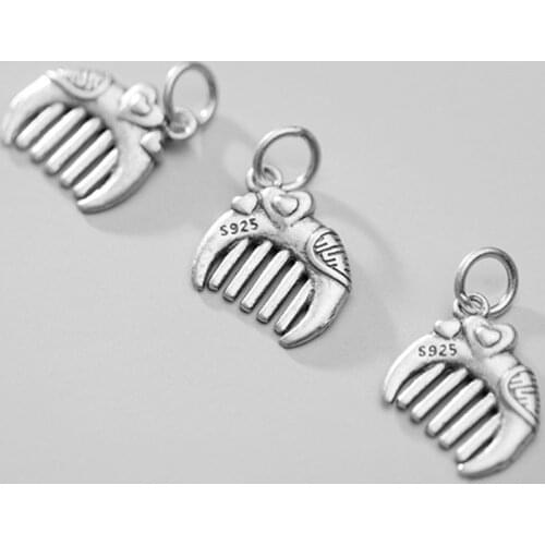 925 Sterling Silver Retro Manual Happiness Comb Drop Charms Couple Decorations Silver Widget Pendant DIY Jewelry Findings Gift