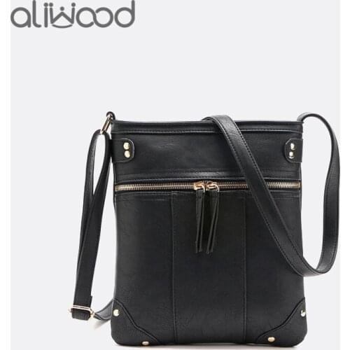 Aliwood New Women bag Casual Simple Ladies' leather handbags Rivets Shoulder bag for girls Female Messenger bag Crossbody Bags