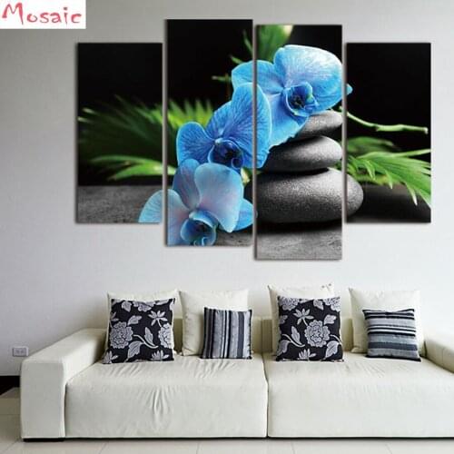 Diamond painting full square rhinestone 4 pieces Modular Orchid Flower Zen Stones cross stitch Embroidery diamond mosaic decor