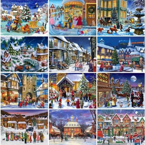 Evershine Diamond Painting Winter Street Cross Stitch Kit Diamond Mosaic Landscape Rhinestones Beaded Embroidery Handmade Gift