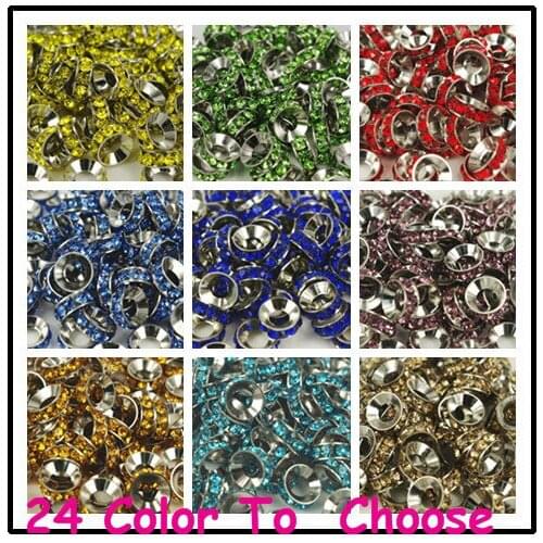 Free Shipping 10mm Mixed random color Rhinestone Crystal Rondelle Spacer Beads Lot,Best Fasion European Beads