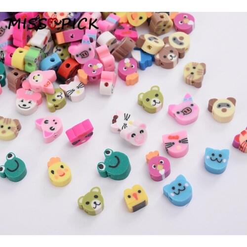 30/50/100Pcs Polymer Clay Mix Animal Pig Cat Shape Loose Spacer Beads for Kids Needlework Jewelry Making Diy Bracelet Necklace