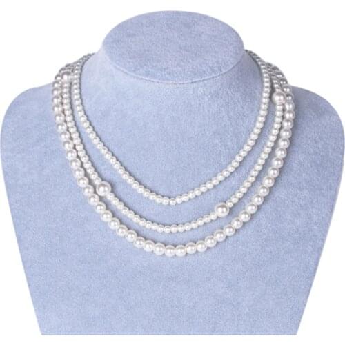 2017 Nature peral jewelry 3 layer pearl chain necklace for women high quality chain for girl free shipping
