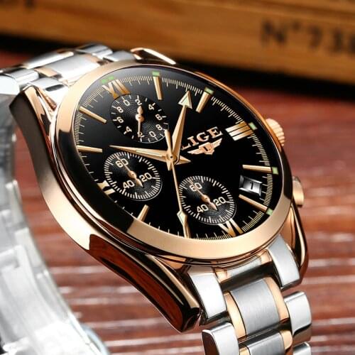 Relogio Masculino LIGE Men Top Luxury Brand Military Sport Watch Mens Quartz Clock Male Full Steel Casual Business gold watch