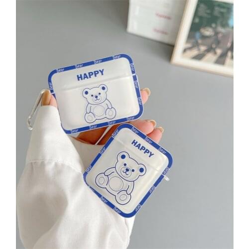 Cute Cartoon lovely Bear case For Apple AirPods 2 1 pro charging box silicone shell earphone protection cover box keyring fundas