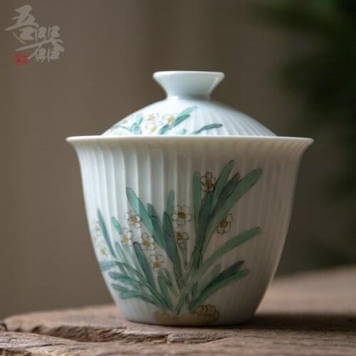 Jingdezhen Hand painted Ceramic Small Lid Bowl Imitates Ancient Literati Kungfu Tea Single Flower Utensils
