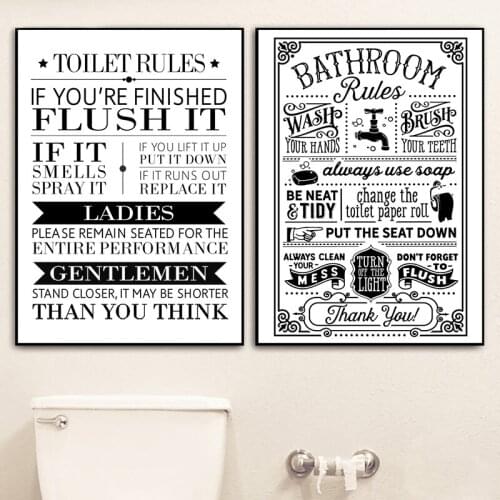Toilet Door Sign Print Bathroom Rules Modern Minimalism Quotes Canvas Painting Funny WC Toilet Sign Wall Picture Home Decor