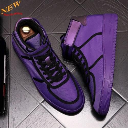 Purple Green Breathable Canvas Mens Sneakers High Tops Casual Shoes Trainers Flat Board Shoes Flats Zapatillas Hombre