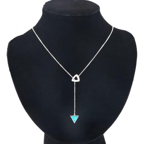 JZN0016 New Simple Geometric White&Blue Fire Opal Retractable Pendant Necklace Women Fashion Jewelry