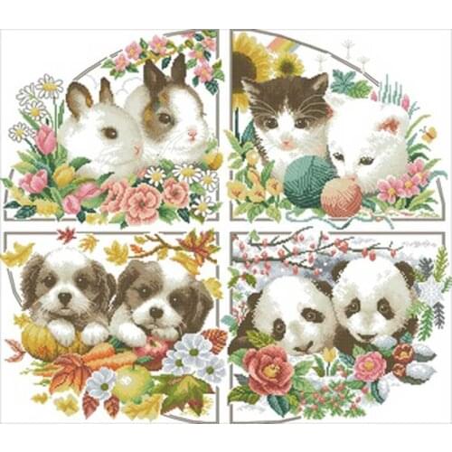 Four seasons animals patterns Counted Cross Stitch 11CT 14CT DIY Chinese Cross Stitch Kits Embroidery Needlework Sets