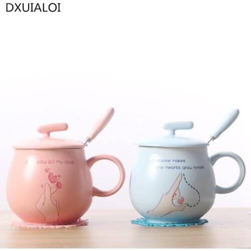 Nordic style creative couple cup ceramic coffee cup with lid spoon mug birthday gift teacup Childrens room decoration