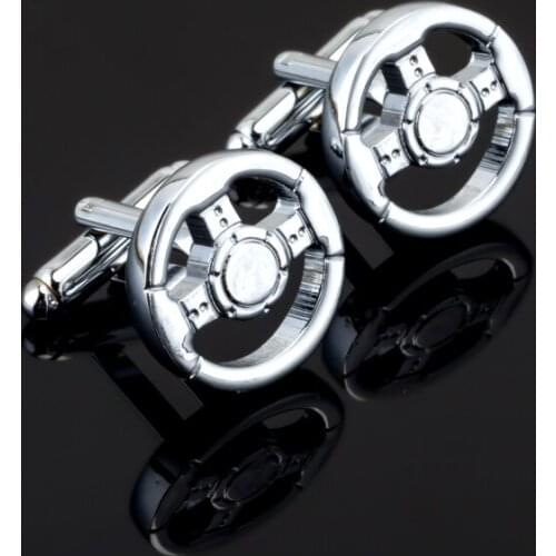 Fashion mens shirts Cufflinks silvery Steering wheel design high-quality driver Cufflinks wholesale and retail hot sale