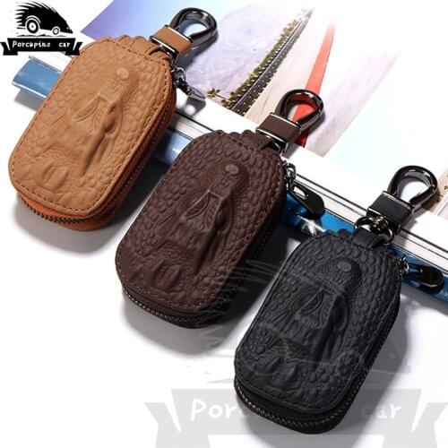Genuine Leather Men Womens Car Key Ring Wallet Case Zip Coin Crocodile Handbag Alligator Holder Vintage Fashion Card Holder