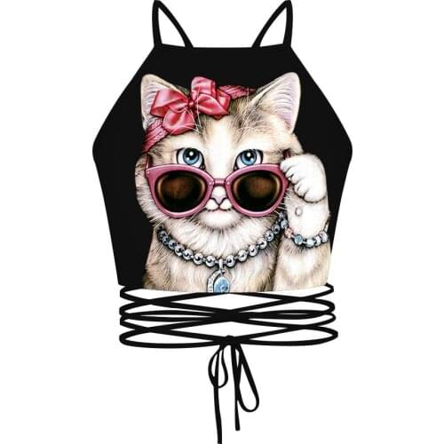 2021 New European and American Tops Japan and South Korea 3D Cute Cat Cartoon Digital Printing Sling Strap Vest Sexy Tube Top
