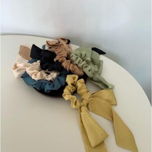 Solid Color Bow Scrunchies Hair Ring Ribbon Girl Elastic Hairband Hair Bands Tie Rope Ponytail Headband Hair Accessories