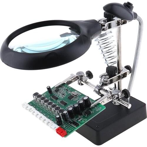 Welding Magnifying Glass lens Rework Stand Holder 3.5X-12X Desktop Magnifier with LED Light Third Hand Soldering Repair