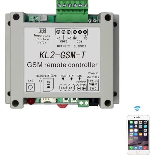 GSM two relay output remote controller switch access controller KL2-GSM with NTC temperature sensor for water electric heating