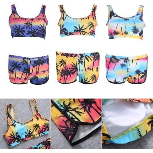 Sexy Women Beach Sleeveless Tops and High Waist Shorts Set Beautiful Hawaii Style Summer Swimwear Swimsuit New High Quality