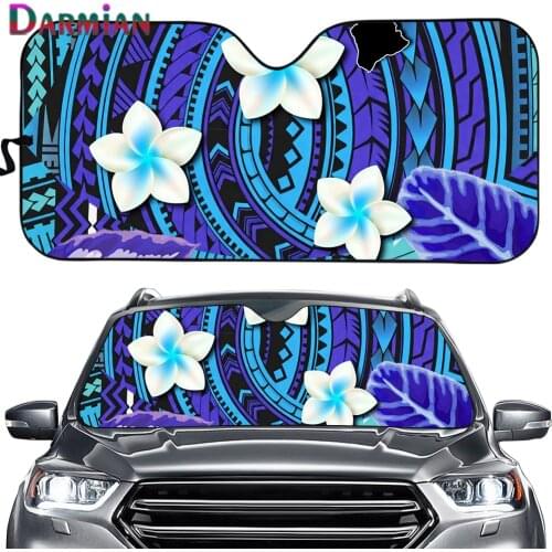 DARMIAN Car Windshield Anti UV Rays Sun Visor Polynesian Traditional Tribal Plumeria Flower Design Car Fold-up Durable Sunshade
