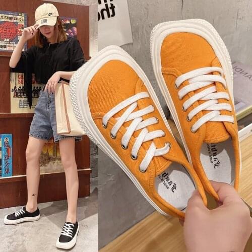 Square Toe Canvas Shoes Female Ugly Cute Lace Up Casual Student White Shoes