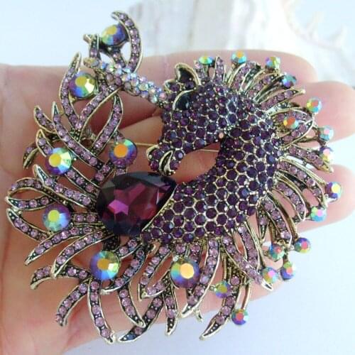 Unique 3.15" Purple Austrian Crystal Unicorn Animal Horse Brooch Pin Pendant EE05954C2