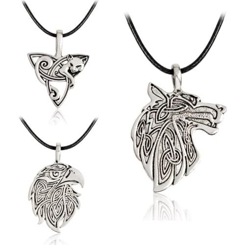 Vintage Viking celtic Fox eagle Wolf pendant Necklace for Men women Retro amulet Norway pirate Fashion Hip hop Neck Chain Collar