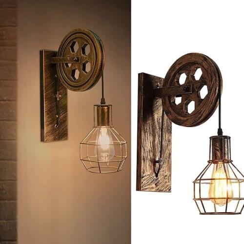 Retro Vintage Wall Light Fixtures Industrial Iron Wall Sconce Wall Lamp Shade Adjustable Sconce Lights For Bedside Bedroom Home