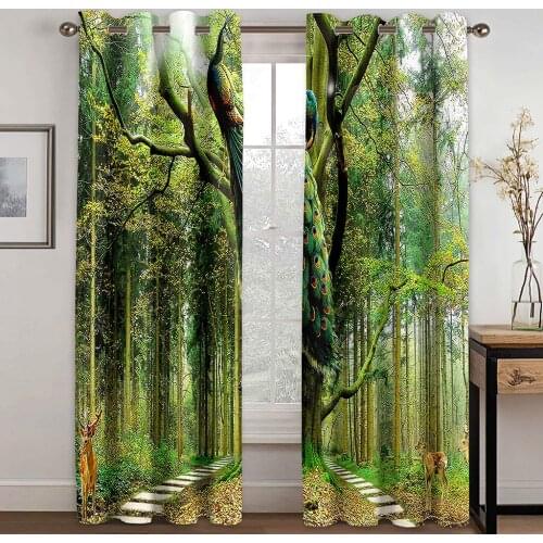 High quality custom 3d curtain fabric green forest curtains 3D Window Curtains For Living Room Bedroom