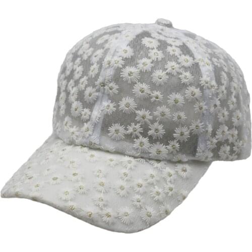 Womens Cute Lace Flower Cap Summer Mesh Baseball Hat White Lavender Black Breath Cool Big Size 60cm