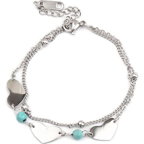 Stainless Steel Bracelets For Women Accessories Silver Color Blue Heart Imitation Stone Jewelry 16.5cm(6 4/8") long, 1 Piece